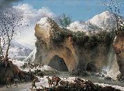 Francesco Francia Paysage montagneux sous la neige avec diligence oil